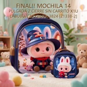 MOCHILA 14 PULGADA 2 CIERRE SIN CARRITO X1U LABUBU/CAPYBARA. 3824 [21338-2]
