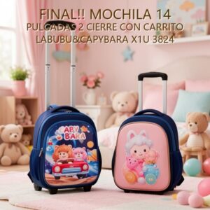 MOCHILA 14 PULGADAS 2 CIERRE CON CARRITO LABUBU&CAPYBARA X1U 3824 [21338-2]