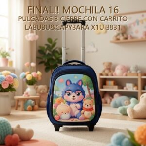 MOCHILA 16 PULGADAS 3 CIERRE CON CARRITO LABUBU&CAPYBARA X1U 3831 [21338-3]