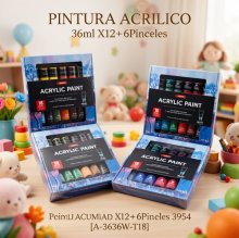 PINTURA ACRILICO 36ml X12+6Pinceles 3954 [A-3636W-T18]