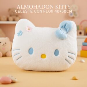 ALMOHADON KITTY CELESTE CON FLOR 48*58CM