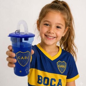 VASO CON BOMBILLA DE BOCA JR. 400 ML