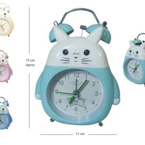 RELOJ DESPERTADOR ANALOGICO C/ALARMA CAMPANA GATITO A PILA