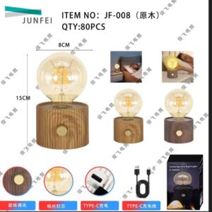 Lampara de mesa de madera con foco Edison