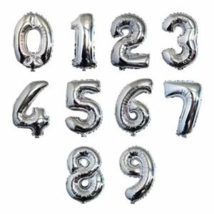 GLOBO METALIZADO NUMEROS X UNIDAD..16″ PLATEADO