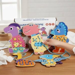 DINOSAURIO CUERDA MADERA X5PCS 18X14CM