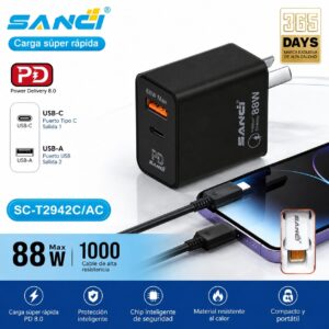 CARGADOR SANCI USB - TIPO C 88W T294C/AC