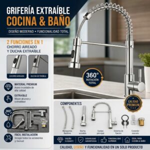 GRIFERIA EXTRAIBLE BAÑO COCINA 360