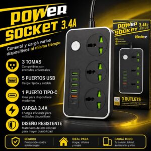 ZAPATILLA DOBLE USB + TIPO C PS-341