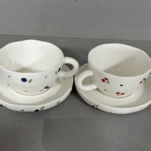 TAZA CERAMICA CON PLATO FRUTAS
