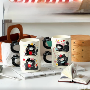 TAZA CERAMICA APILABLE GATO NEGRO