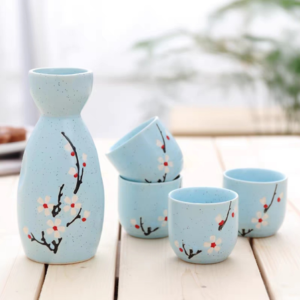 SET DE SAKE CERAMICA CON FLORES SIN BANDEJA 2025080817964 CON 4 VASOS