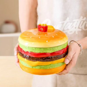 BOWL CERAMICA CON TAPA FORMA HAMBURGUESA