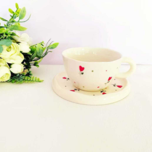 TAZA CON PLATO CERAMICA FLOR DE CORAZON 2025080818251