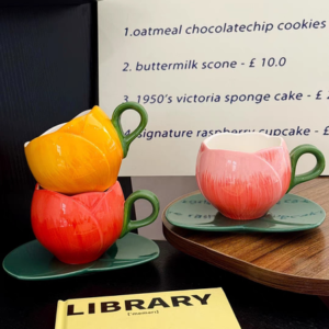TAZA CERAMICA CON PLATO FORMA FLOR