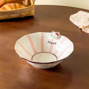 BOWL CERAMICA 8" GATO Y RAYAS ROSADA