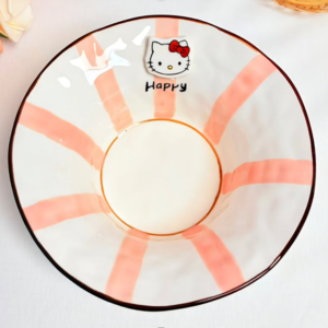 PLATO HONDO CERAMICA GATO CON RAYAS ROSADA