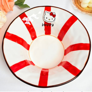 PLATO HONDO CERAMICA GATO Y RAYAS ROJA 2025080820407