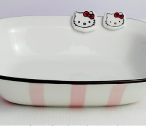 BOWL CERAMICA GATO Y RAYAS ROSADA Y ROJA GRANDE