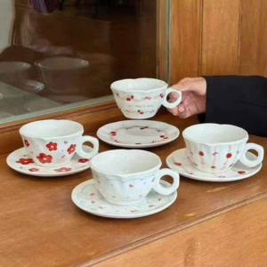 TAZA CERAMICA CON PLATO FLORCITAS