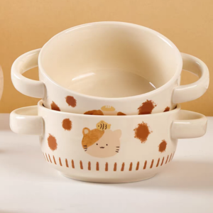 BOWL DESAYUNO CERAMICA CON 2 ASAS GATOS Y PERROS 2025080822623