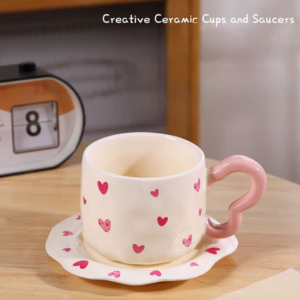 TAZA CERAMICA CON PLATO CORAZONES ROSADOS 2025080822661