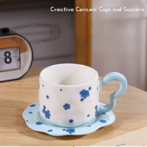 TAZA CERAMICA CON PLATO FLORCITAS AZULES 2025080822678