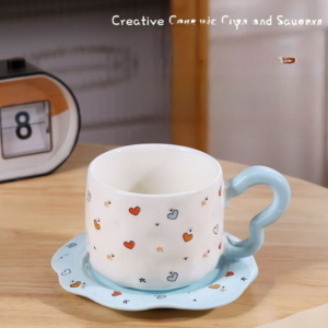 TAZA CERAMICA CON PLATO CORAZONES DE COLORES 2025080822685