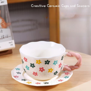 TAZA CERAMICA CON PLATO FLORCITA DE COLORES 2025080822715