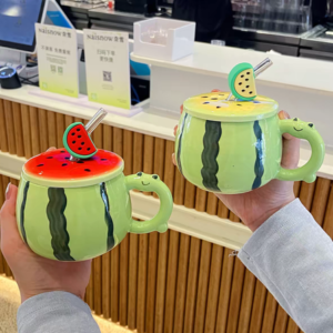 TAZA CERAMICA CON SORBETE FORMA DE SANDIA 2025080822753