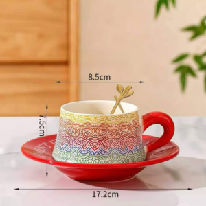 TAZA CERAMICA CON PLATO ROJO