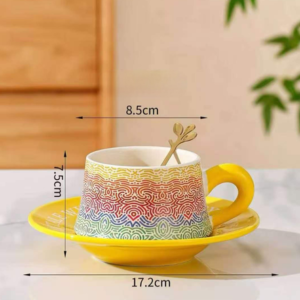 TAZA CERAMICA CON PLATO AMARILLO