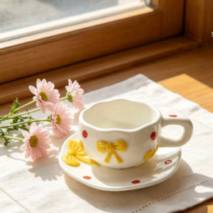TAZA CERAMICA CON PLATO Y MOÑO AMARILLO 2025080822944