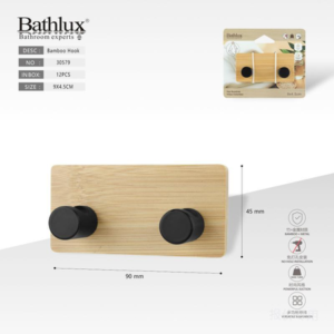 PERCHERO ADHESIVO DE BAMBU CON 2 GANCHOS NEGROS AZ-C60026