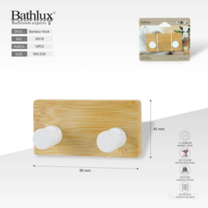 PERCHERO ADHESIVO DE BAMBU CON 2 GANCHOS BLANCOS AZ-C60025