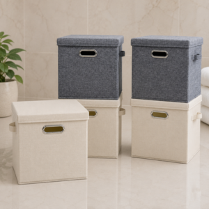 Caja organizadora de algodón-lino con tapa y broc AZ-C50054