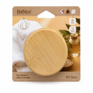 GANCHO ADHESIVO REDONDO BASE BAMBU 7.5 CM AZ-C60017