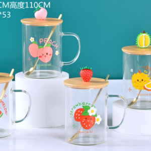 TAZA VIDRIO+TAPA DE BAMBU+CUCHARA DE ACERO INOXIDA