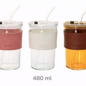 VASO VIDRIO C TAPA Y SORBETE - AGARRADERA