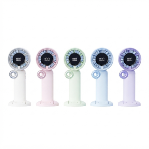 Ventilador de mano recargable con display digital y base