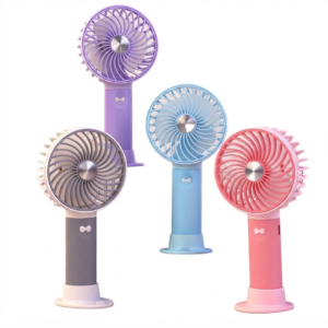 Ventilador de mano recargable con base y moño decorativo