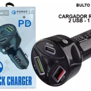CARGADOR AUTO 55W 2USB + 1TIPO C