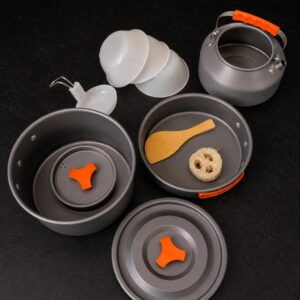Set de Cocina Camping Completo con Ollas, Sartén y Pavita