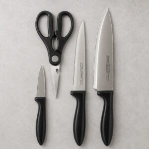 Set de Cuchillos de Cocina 4 Piezas con Tijera – Acero Inoxidable