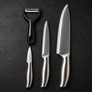 Set de Cocina 4 Piezas – 3 Cuchillos de Acero Inoxidable + Pelador