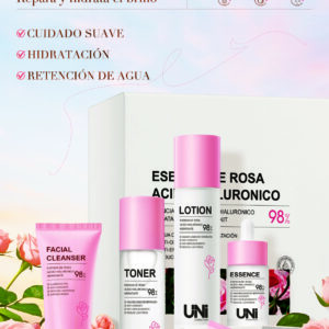 KIT RITUAL FACIAL DE ROSA ACIDO HIALURONICO DE 6 PIEZAS