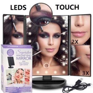 ESPEJO 3 HOJAS RECARGBLE LEDS TOUCH