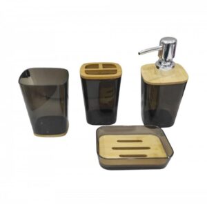 SET BAÑO 4PCS ACRILICO T/BAMBU NEGRO