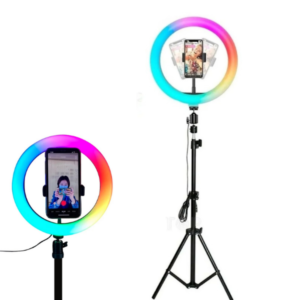 Aro de luz 36 cm led rgb calida fria + tripo 2.10m 12250