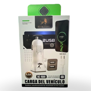 Rc-4801 cargador auto 4.8a 2usb-micro 1mt 13513
